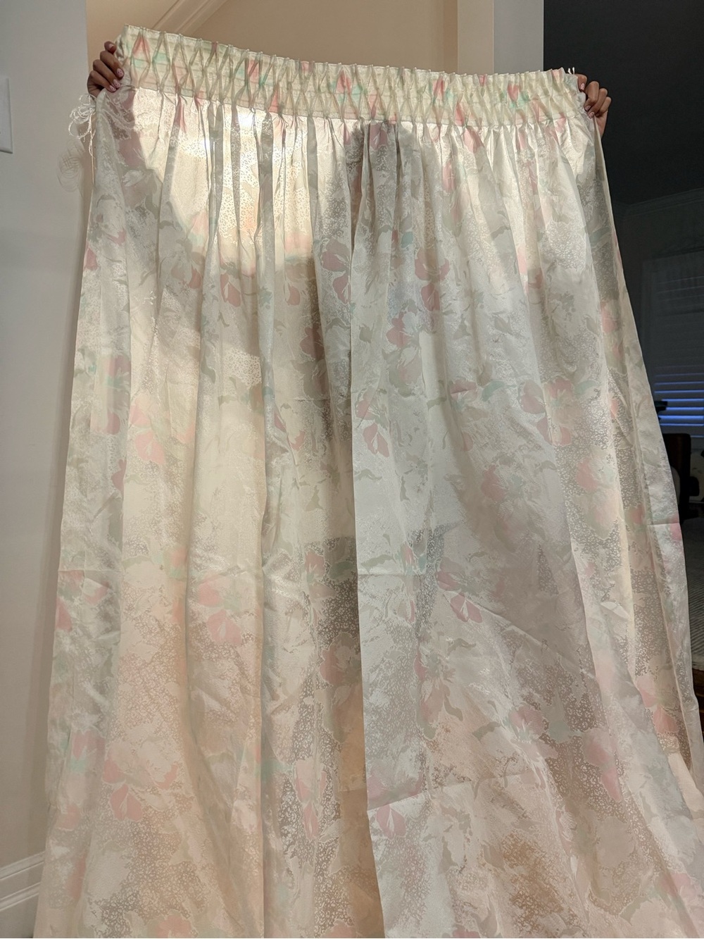 Ivory Floral Drapery Panels set of 2 with Pastel Pink & Mint Accents